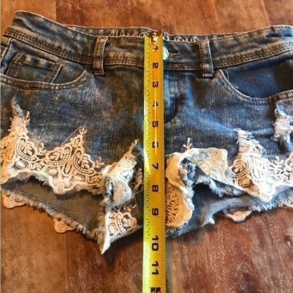 Almost Famous Distressed Lace Blue Jean Shorts